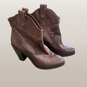 Jessica Simpson Western Leather Ankle Cowboy Boots Brown Size 9M